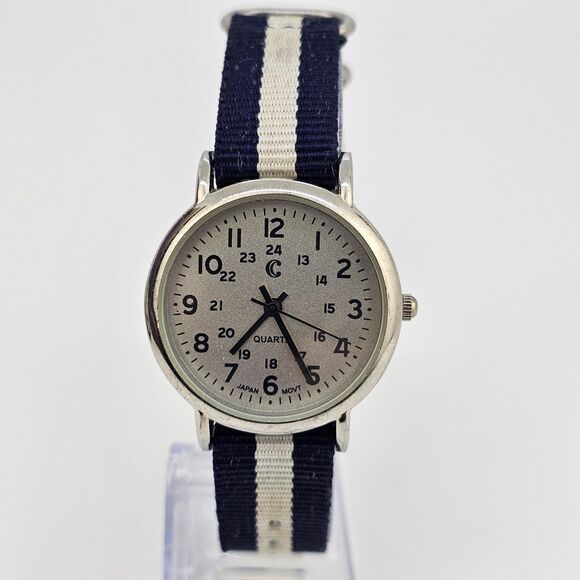 Charming Charlie Women's Watch 33MM Gray Dial Blue Gray Canvas Band New Battery - Picture 1 of 12